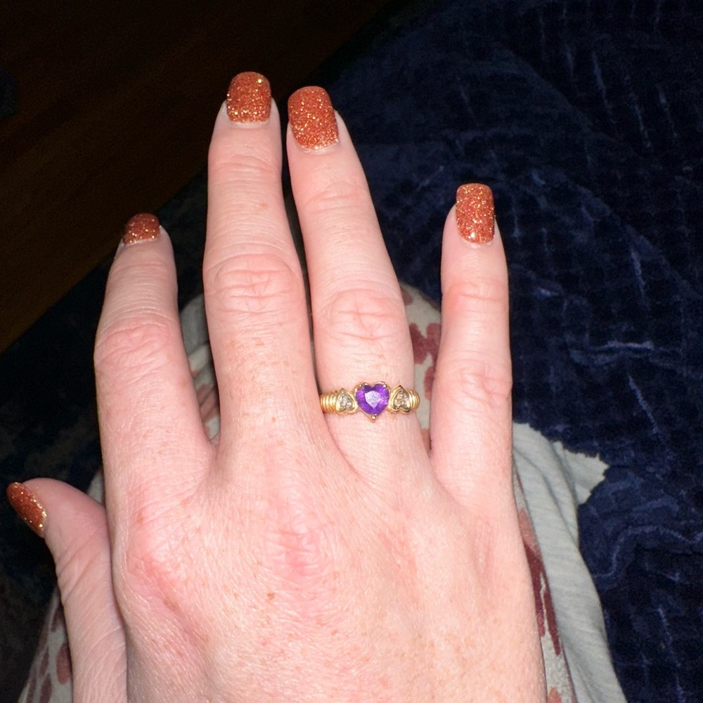 Gold diamond gemstone ring around size 7 or 8